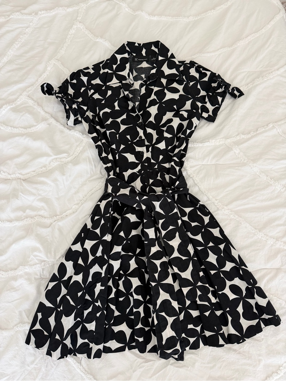 INC Black & White Floral Fit-and-Flare Dress